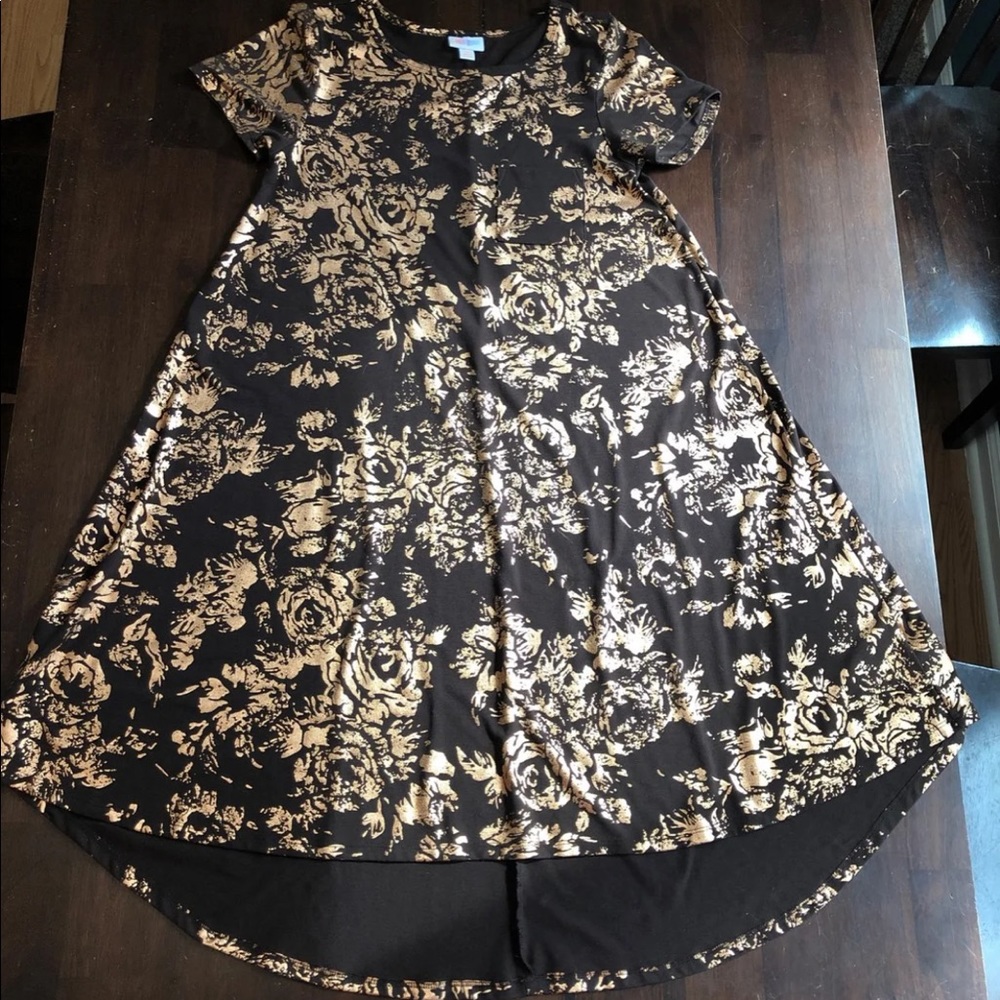 S LuLaRoe Carly brown rose gold dress